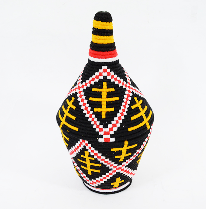 モロッコ蓋つきバスケット　Black×Yellow